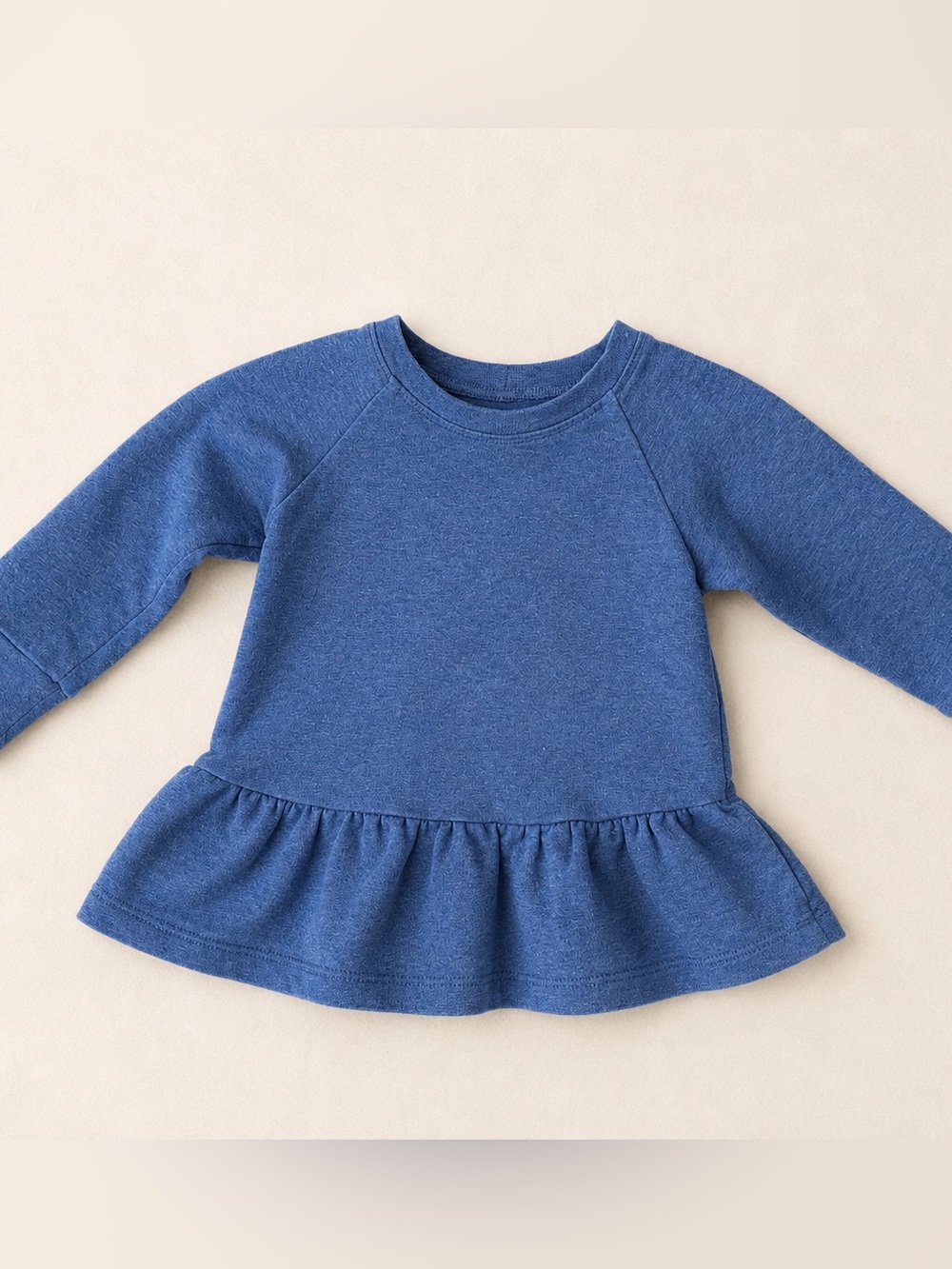 3/$30 Small Shop Handmade Baby Girls' Blue Peplum Long-Sleeve Top - Terry